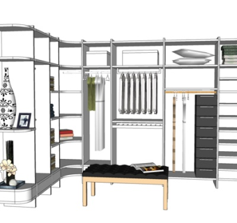 现代实木衣柜su模型