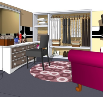 现代实木衣柜su模型