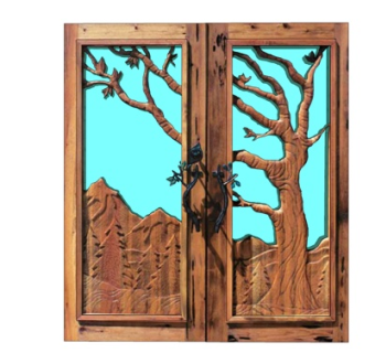 现代实木雕刻双开门su模型