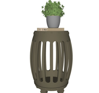 新中式实木圆几su模型