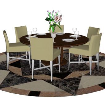 现代圆形餐桌椅su模型