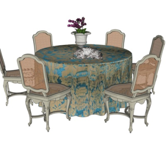 欧式圆形餐桌椅su模型
