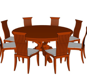 现代圆形餐桌椅su模型