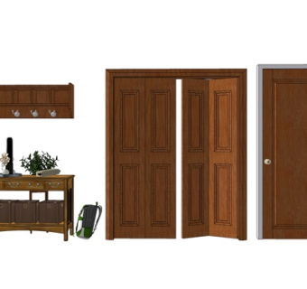 现代实木双开门su模型