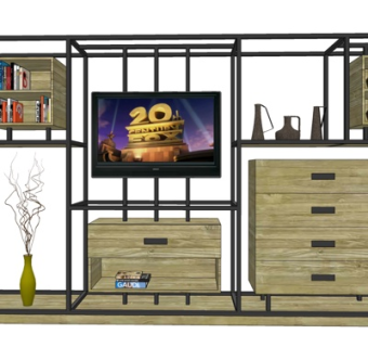 工业风实木电视柜su模型