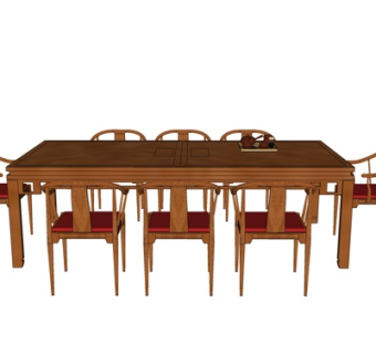 新中式实木餐桌椅su模型