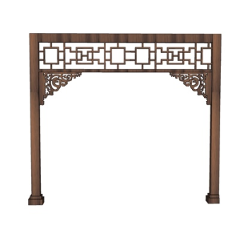 新中式实木门头su模型