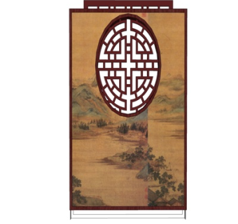 新中式背景墙su模型