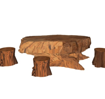 新中式根雕茶桌椅su模型