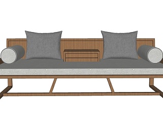 新中式布艺休闲沙发su模型