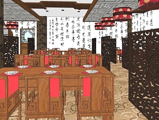 中式中餐厅su模型