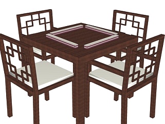 新中式<em>实木</em>休闲桌椅su模型