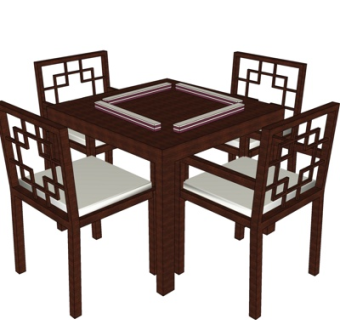 新中式实木休闲桌椅su模型
