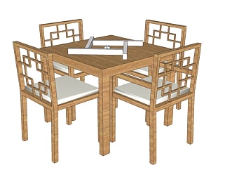 现代实木餐桌椅su模型