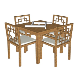 现代实木餐桌椅su模型