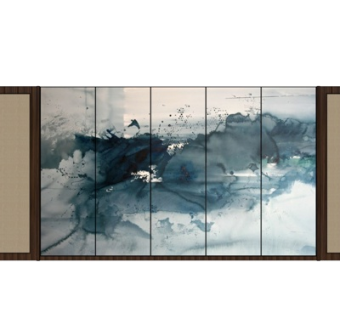 中式山水背景墙su模型