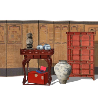 中式实木边几su模型