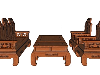 中式实木组合沙发su模型