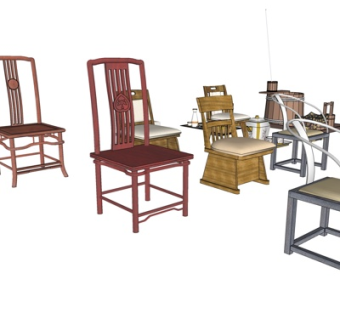 中式实木单椅组合su模型