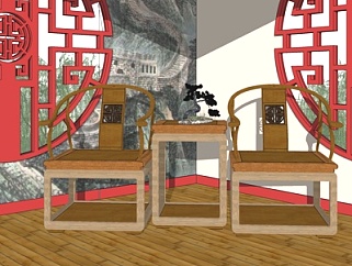 <em>中式</em>实木休闲桌椅su模型