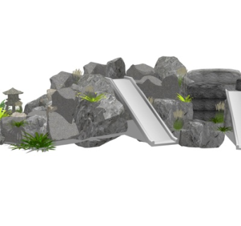 自然风假山小品su模型