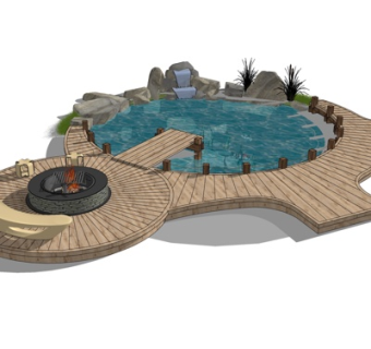 现代水池小品su模型