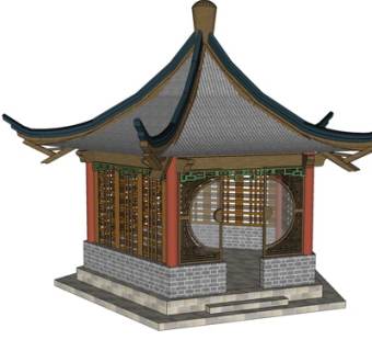 中式凉亭su模型