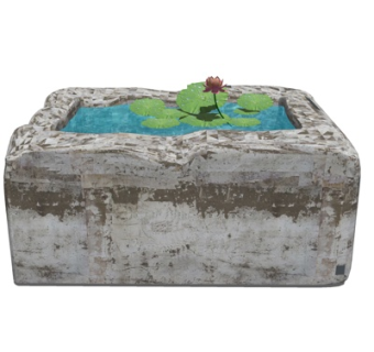 新中式荷花水池小品su模型