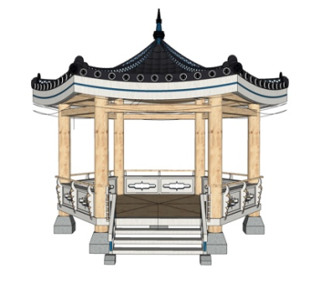 中式六角凉亭su模型