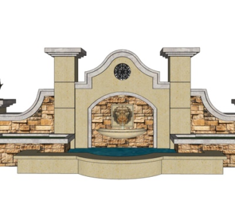 欧式水池景观墙小品su模型