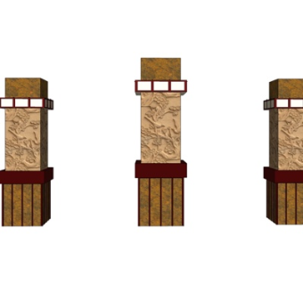 新中式雕花柱子su模型