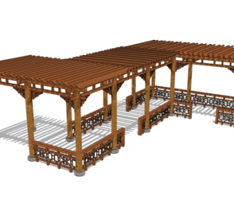 中式实木廊架su模型