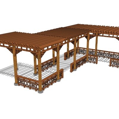 中式实木廊架su模型