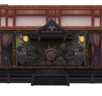 中式实木戏台su模型