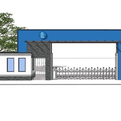 现代学校大门su模型