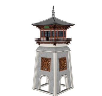 中式塔楼建筑su模型