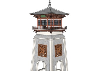 中式塔楼建筑su模型
