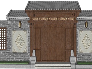 中式庭院大门su模型