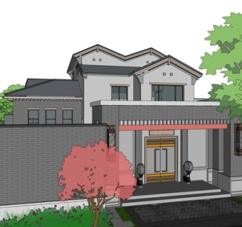 新中式独栋别墅su模型