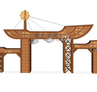 新中式实木门头su模型