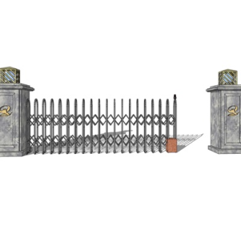 现代不锈钢伸缩门su模型