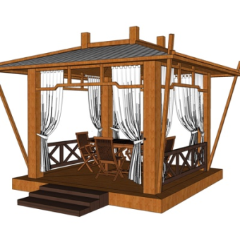 现代实木凉亭su模型