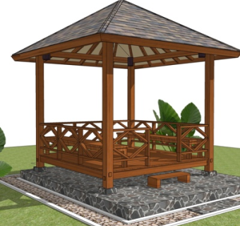现代实木凉亭su模型