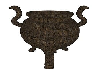 中式青铜香炉摆件su模型
