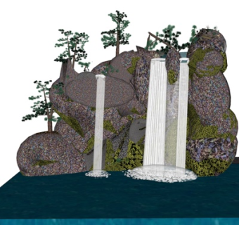 现代假山流水小品su模型