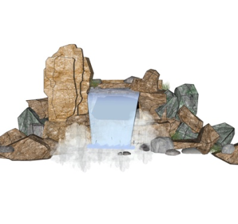 现代假山流水小品su模型