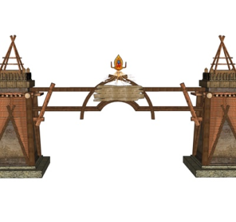 中式实木大门构件su模型