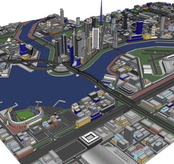 现代城市鸟瞰规划su模型
