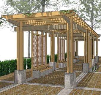 现代实木廊架su模型