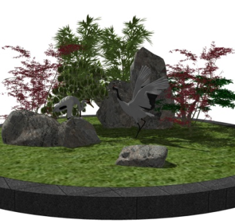 现代仙鹤雕塑su模型